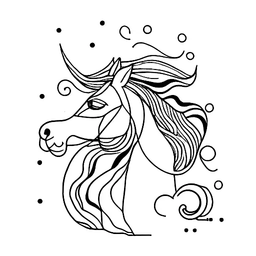 A Minimalist Line Drawing Of A Horse With A Cat Perched On Its Back