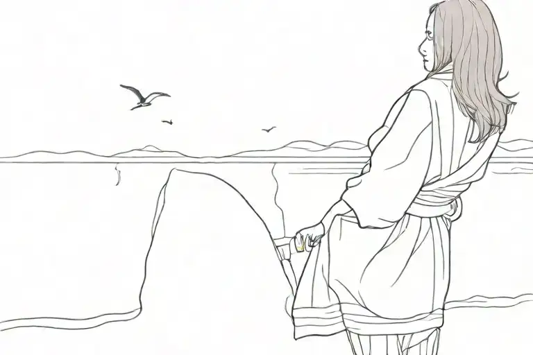 Girl Wearing A Bathrobe Looking At The Ocean From The Sand