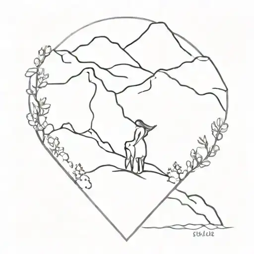 Mother And Daughter Mountain Silhouette Surrounded