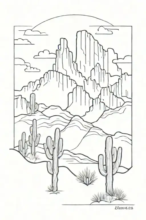 Superstition Mountain Range And Saguaro Cactus