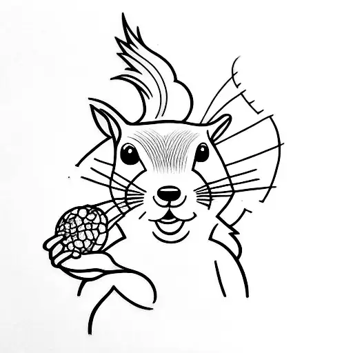 A One Line Tattoo Of A Squirrel Holding A Walnut