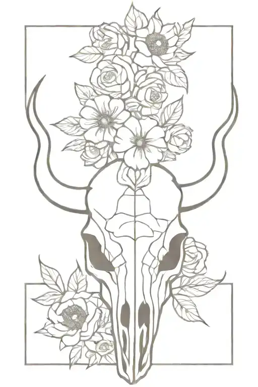 Flowers And Bull Skull