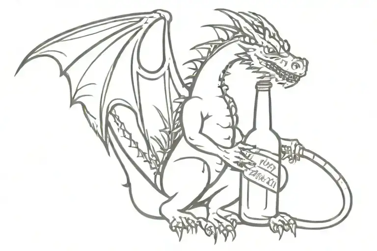 Drunk Dragon With A Bottle Of Beer Below The Inscription