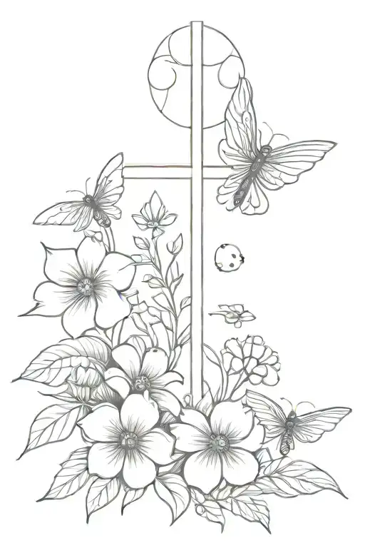 Angel Cross Flowers Ladybugs And Dragonflies