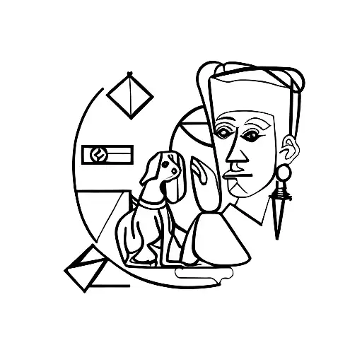Picasso Inspired Portrait Of Nurse And Dog And Broken Mirror