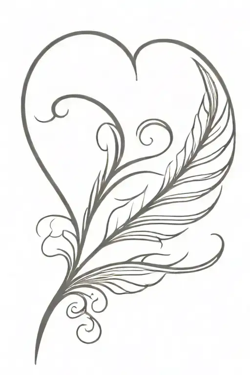Single Feather Scrolling A Heart Outline