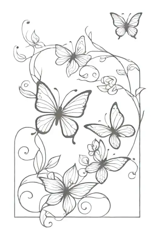 Two Butterflies United With A Flower Vine