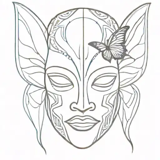 African Tribal Mask Combined With Butterfly Wings