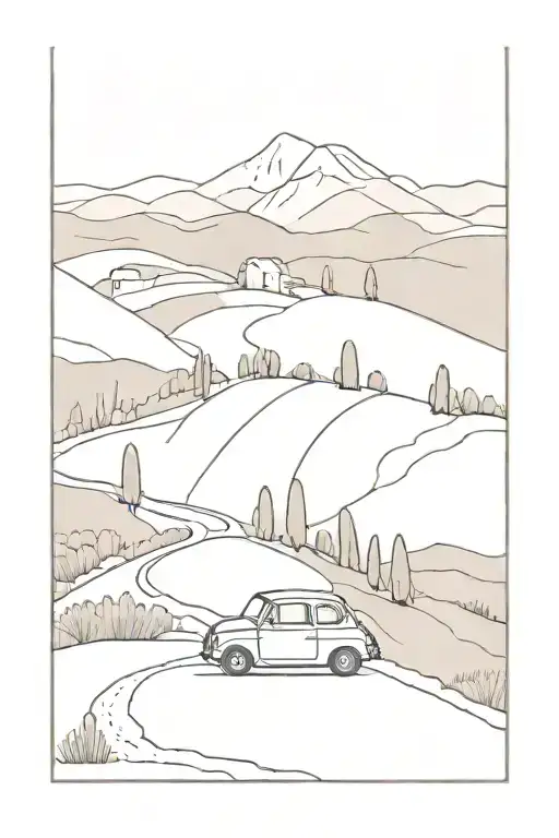 A Scenic Mountain Road Winding Through The Italian Countryside With A Fiat 500 Cruising Along