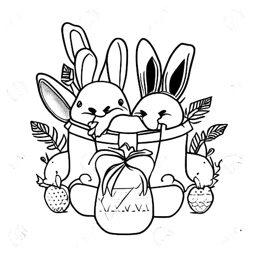 One White And One Black Bunny Sitting Back To Back