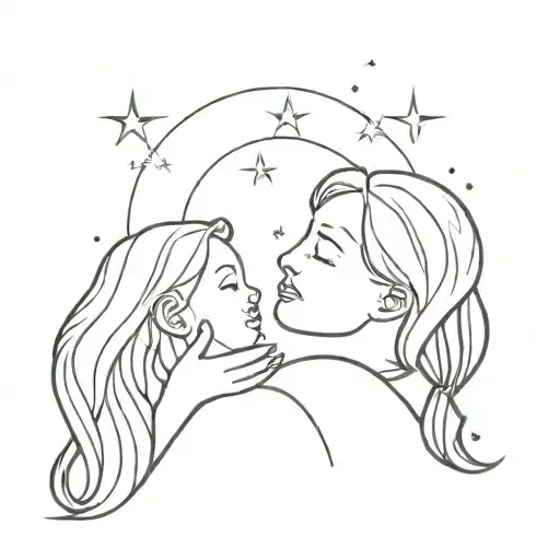 A Constellation Of Stars Forming The Outline Of A Mother Holding Her Child In The Sky