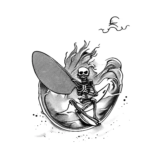 A Skeleton Riding A Surfboard