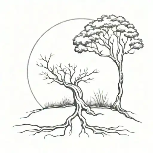 Tree In Backyard With Roots