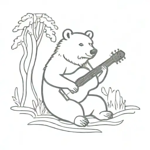 A Bear Playing A Guitar In A Serene Forest Setting