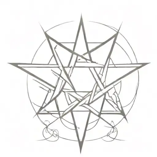 A Tattoo Of A Symbol Consists Of Pentagram Star With Five Points Made Of Swords
