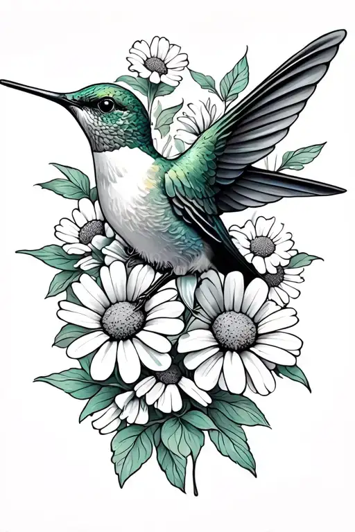 Hummingbird With Daisies And Sweet Peas