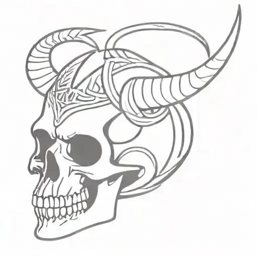 A Tribal-inspired Skull With Horns Tattoo Design
