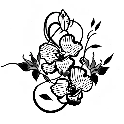 Dragon With Red Orchids Surrounding It