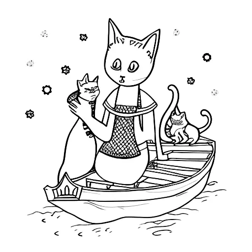 Girl Sitting With Cat In A Boat