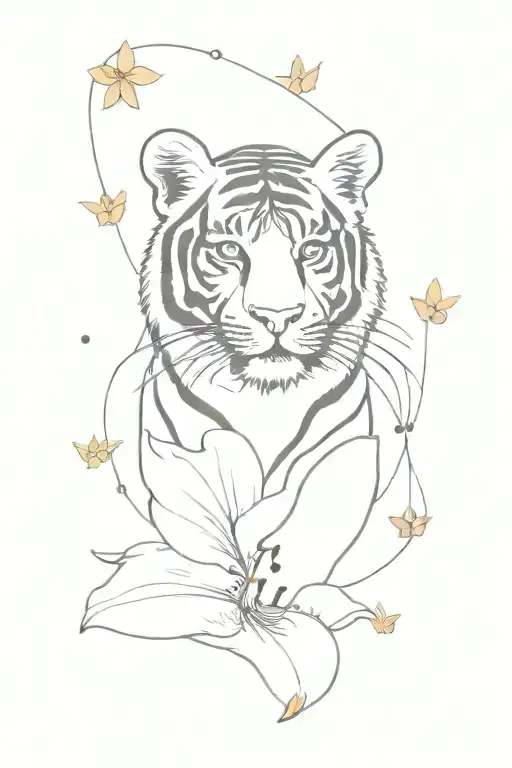 Lilies And Juvenile Tiger