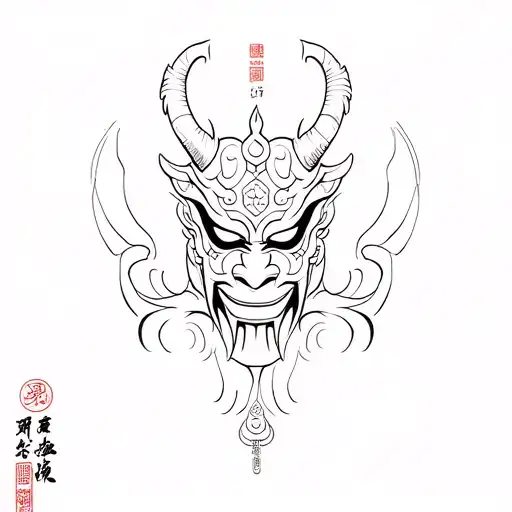 Chinese Mask Demon Simple Drawing