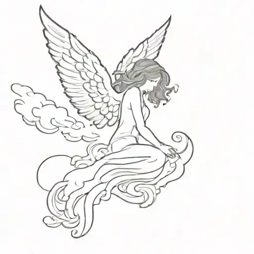 Angel In The Clouds Looking Down At Us With A Tattoo Design