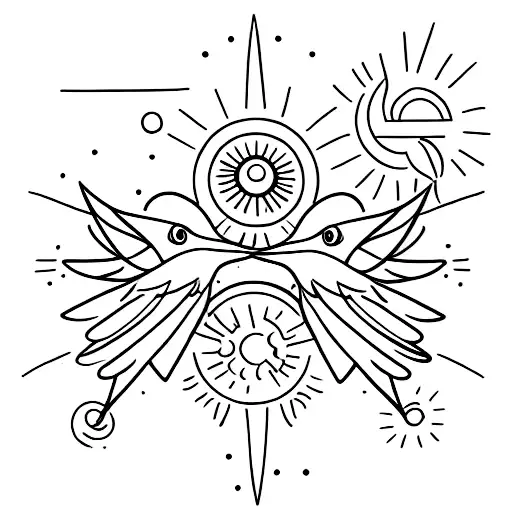 Two Hummingbirds Flying Around A Sun