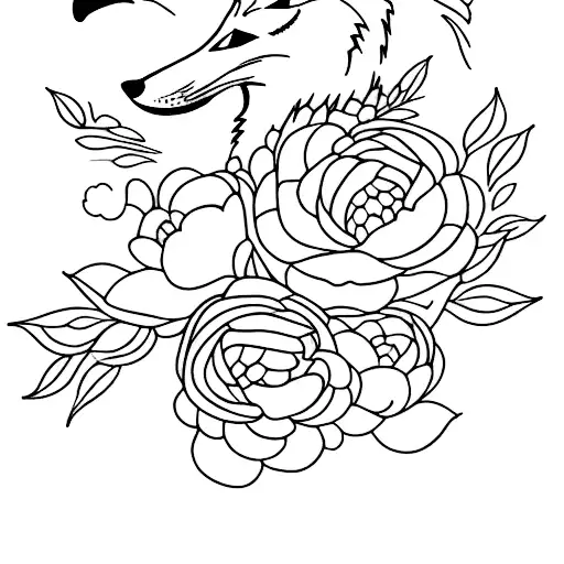 Fox With Peonies