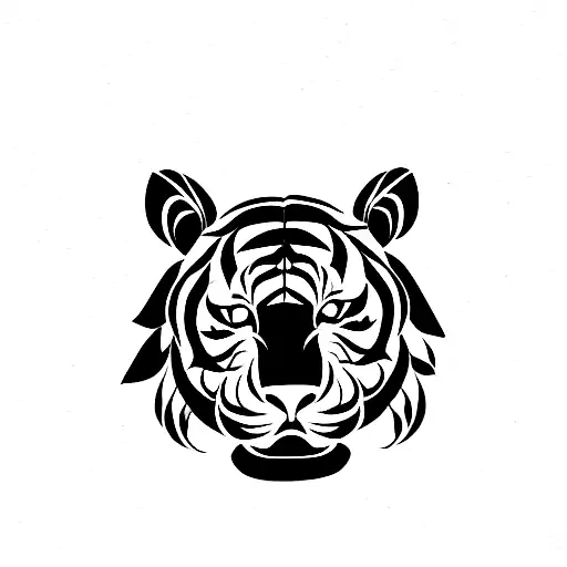 Japanese Tiger Outline With Cherry Blossom Leaves