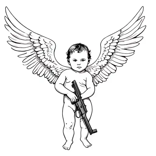 Baby Angel Holding Ak 47