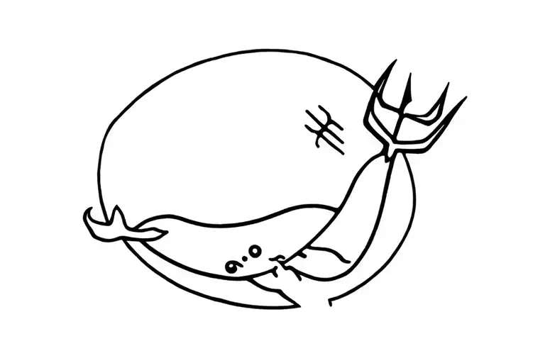 Whale Mini Tattoo With Trident Surrounded
