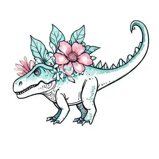 Small Tattoo Dinosaur Flowers Cute