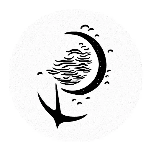 Moon And Waves With Anchor