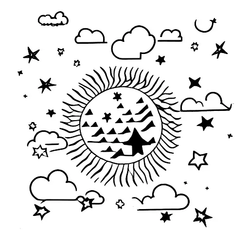 Clouds With Little Stars Coming Out The Bottom