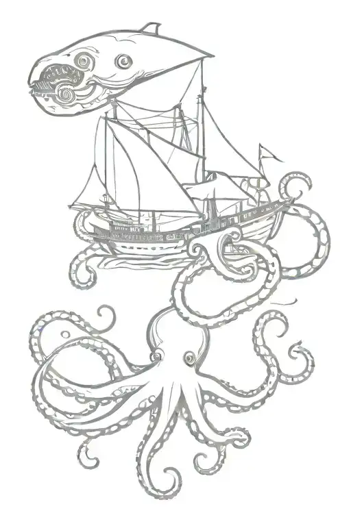 Sunken Ship And Octopus Holding