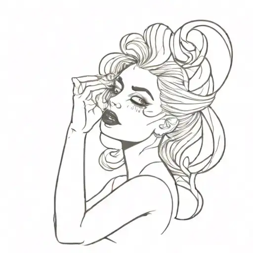Gothic Pin Up Girl With Fine Lines Integrated Into A Blackout