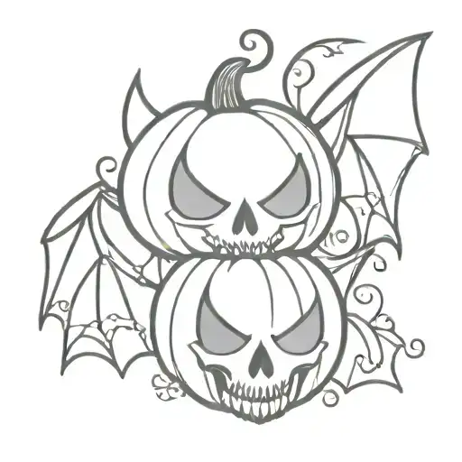 Skull Heart Eyes Pumpkin Bat Wings