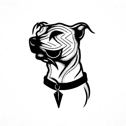 Outline Of An Angry Pit Bull Wearing A Spiked Choker