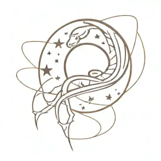 An Abstract Space Scene With A Sun And A Snake Intertwined In The Stars