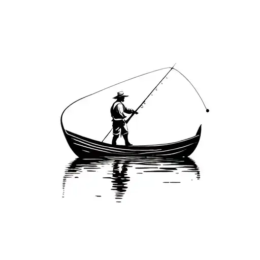 Simple Fisherman Casting A Line In A Boat Floating