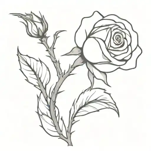 A Sleek Tattoo Of A Rose With Thorns Symbolizing Strength And Beauty