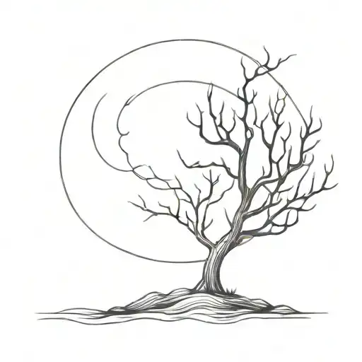 A Minimalist Tattoo Of A Tree Reaching From Hell To Heaven