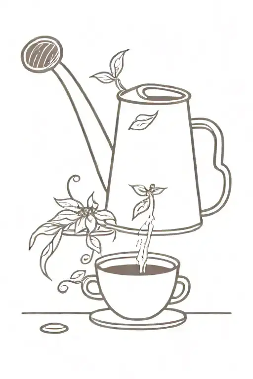 A Watering Can Pouring Coffee Instead Of Water Onto A Garden In A Minimalist Style