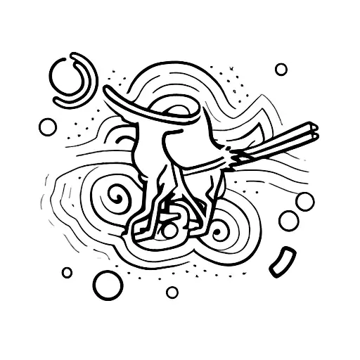 A Minimalist Tattoo Of A Human Walking A Dog On A Spaceship