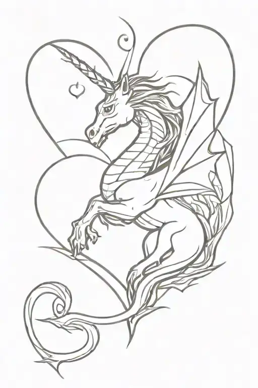 A Dragon Forming A Heart With A Unicorn
