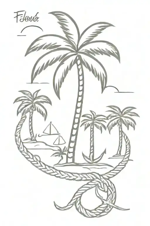 Florida Palm Trees With A Small Anchor And Rope Coming