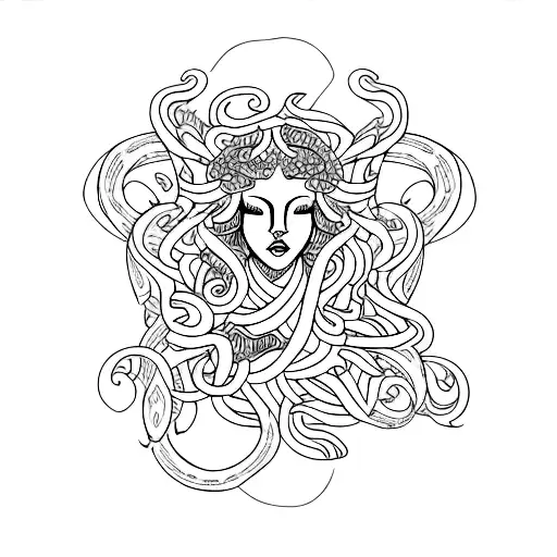 A Tattoo Depicting The Enchanting Medusa In Dotwork Style