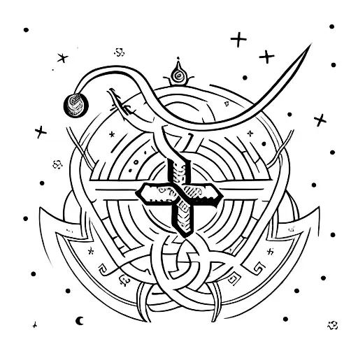 Viking Friendship Symbol With Lyra Constellation And Crescent Moo