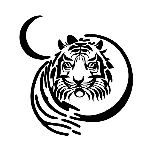 Tiger With Moon And Roses