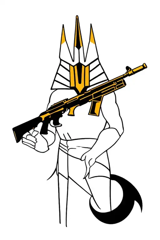 Anubis Color Tattoo With A Kalashnikov Automaton In His Hands